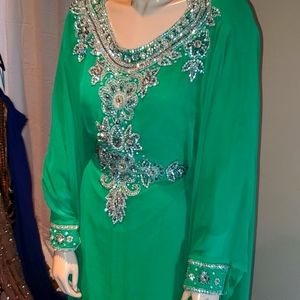 Moroccan Kaftan Emerald Green With Heavy Crystals Summer